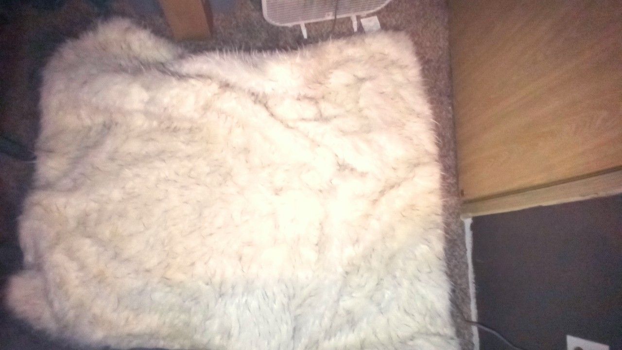 White faux fur - Small Rug/ Blanket /Comforter/Throw