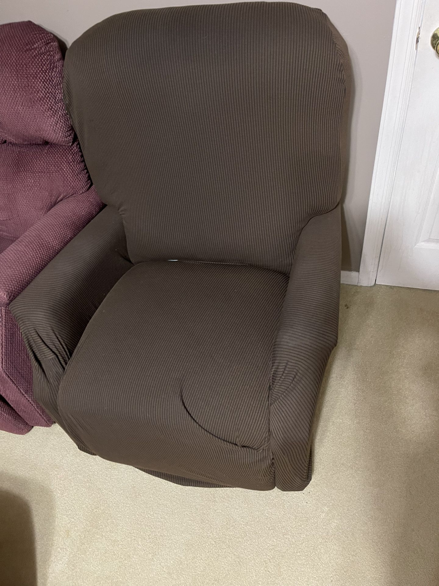 Lift Reclining Chair Brown Faux Leather (starting To Peel) With Brown Fabric Cover Good Condition 