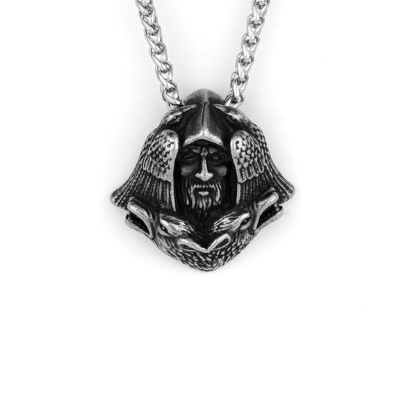 "Odin Head Crow Wolf Gothic Stainless Steel Pendant Necklace, GP1231226