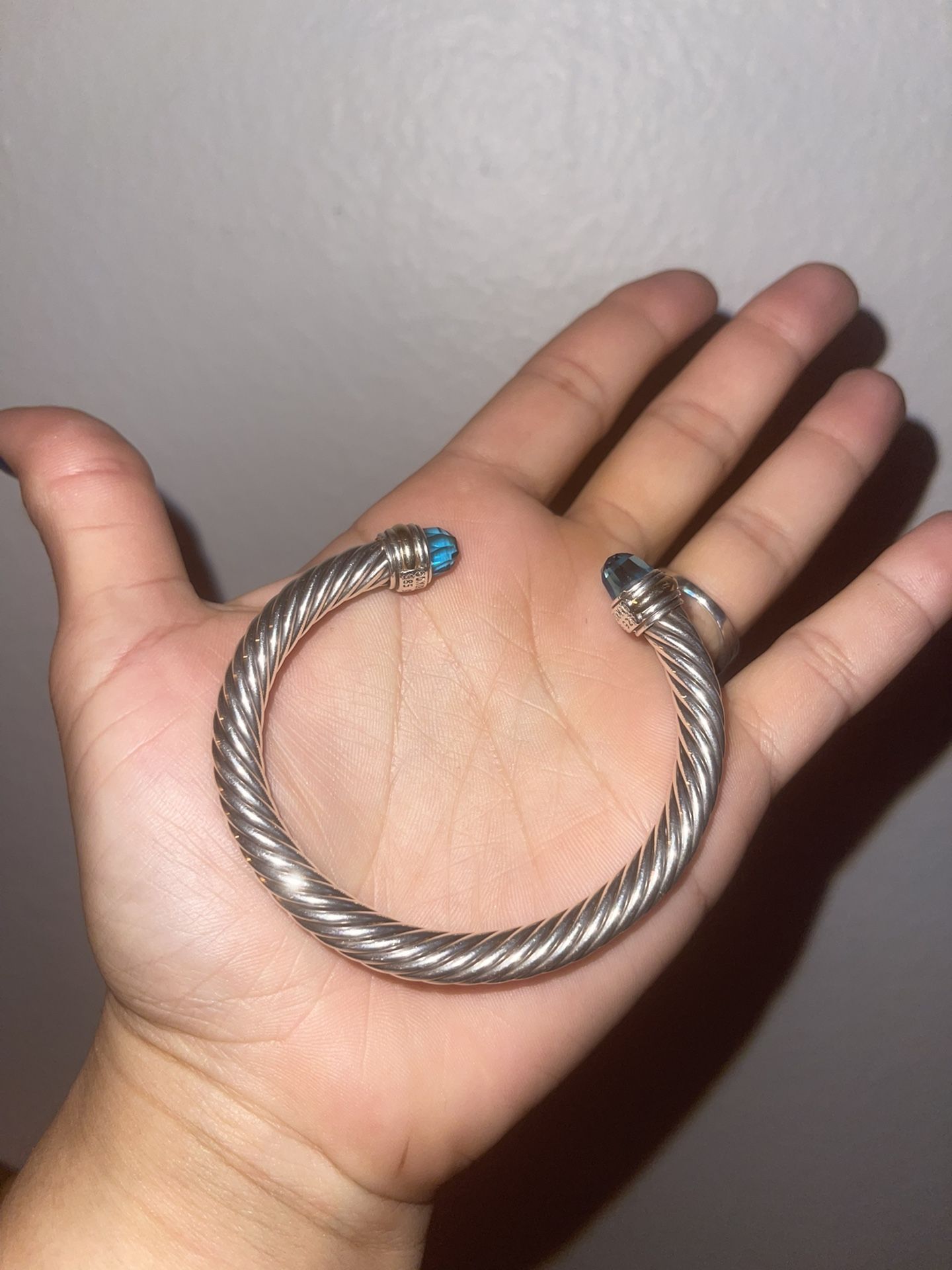Cable Classic Bracelet with Blue Topaz and 14K Gold, 5mm