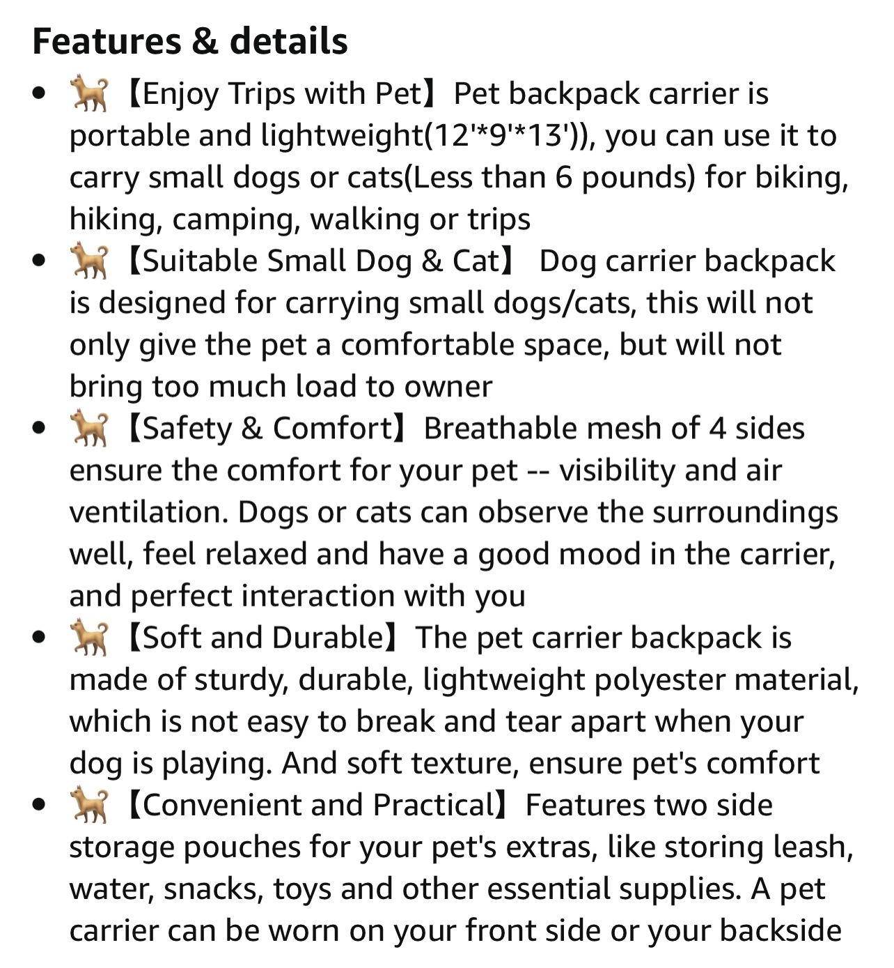 Dog Carrier Backpacks for Small Dogs, Cat Backpack with Breathable Mesh Ventilated Design