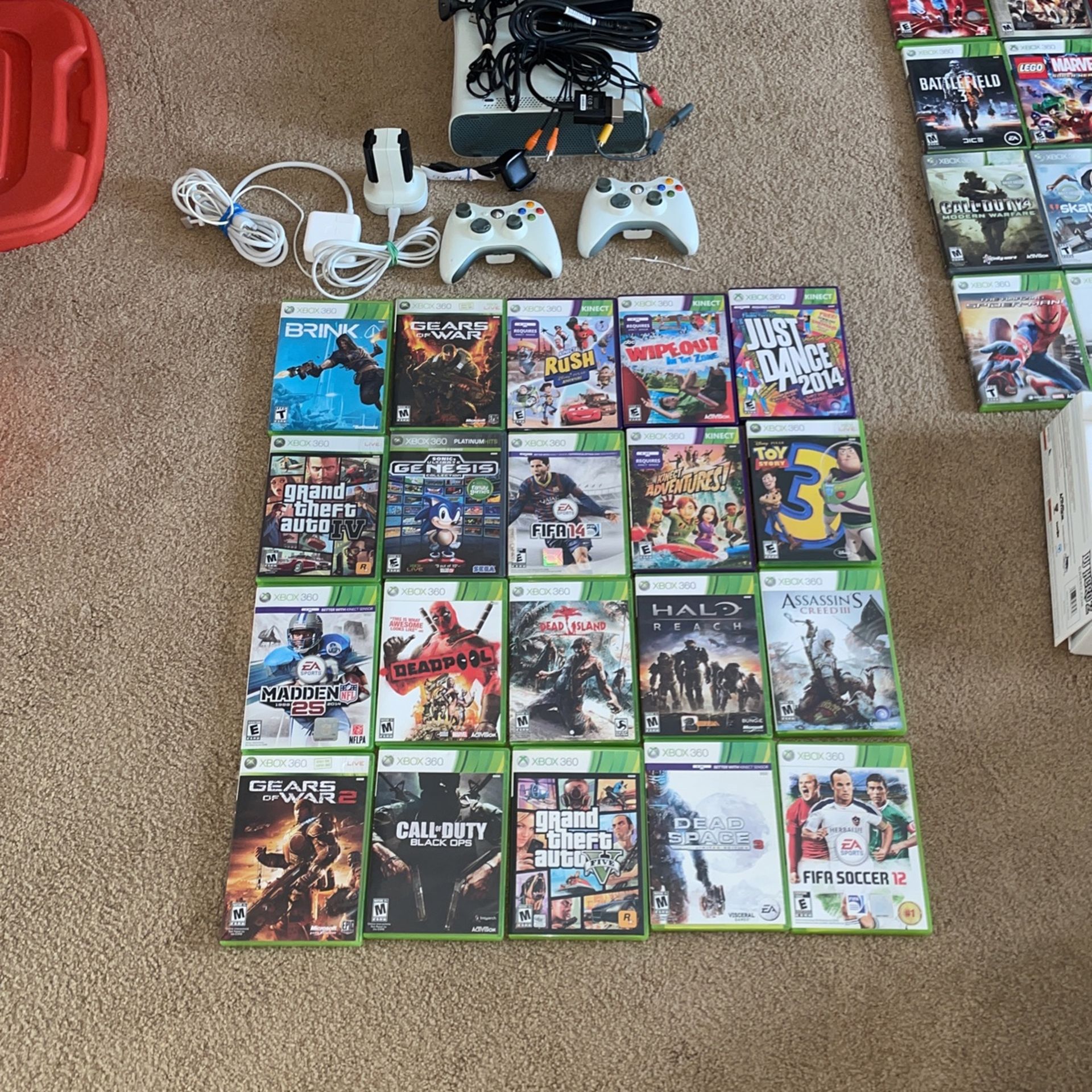 Xbox 360,20 Games ,2 Controllers, Apple 85w MagSafe Power Adapter,battery Charger