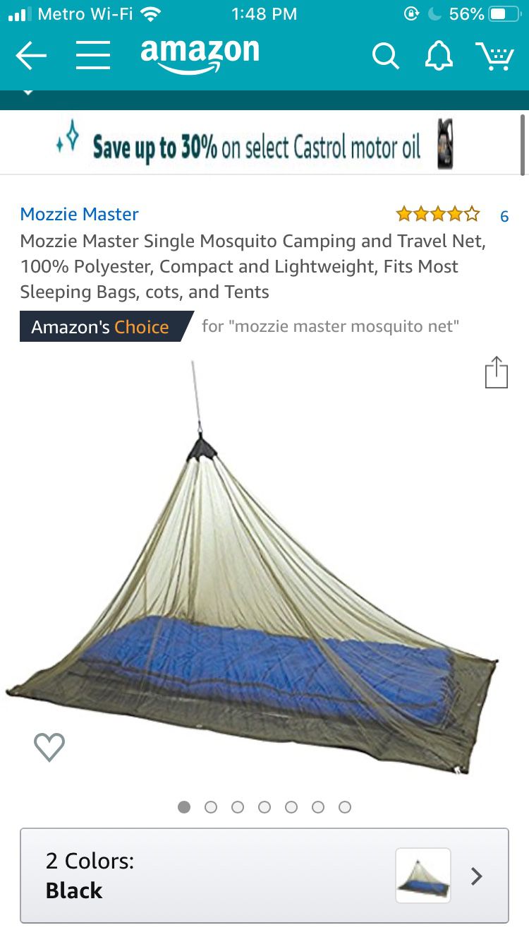 Mozzie Master Single Mosquito Camping and Travel Net, 100% Polyester, Compact and Lightweight, Fits Most Sleeping Bags, cots, and Tents
