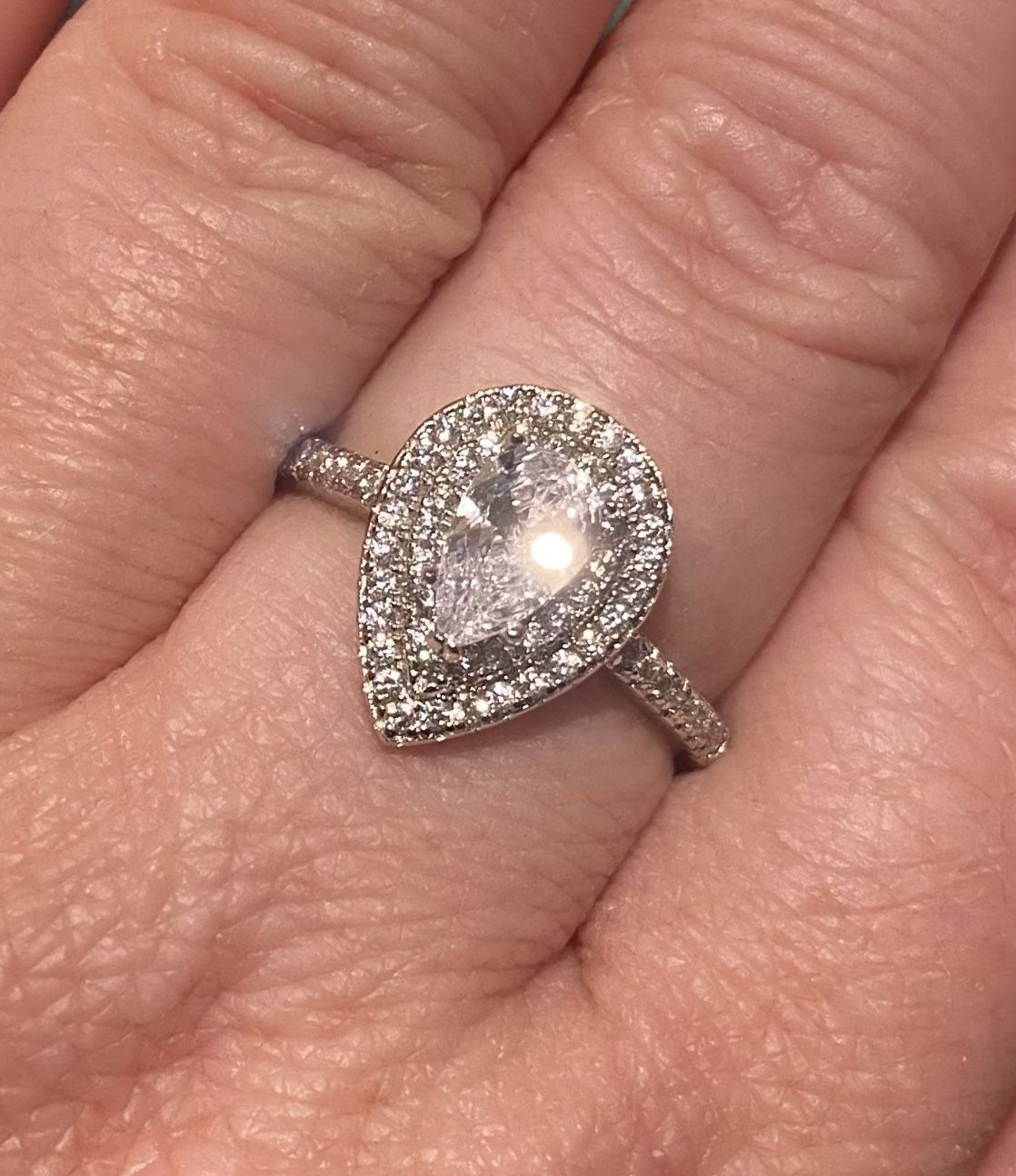 Tear Cut Diamond Double Halo Silver Ring S925 Sz 6 & 9