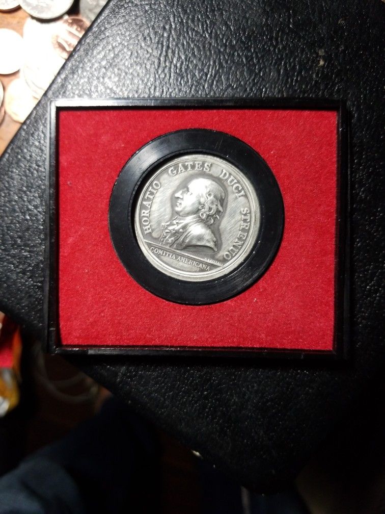 VINTAGE GENERAL HORATIO GATES PEWTER COIN AMERICAN FIRST MEDALS ORIGINAL / CASE