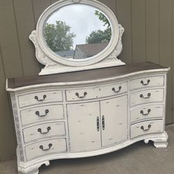 Chalk Painted Large Dresser And Mirror  Thumbnail