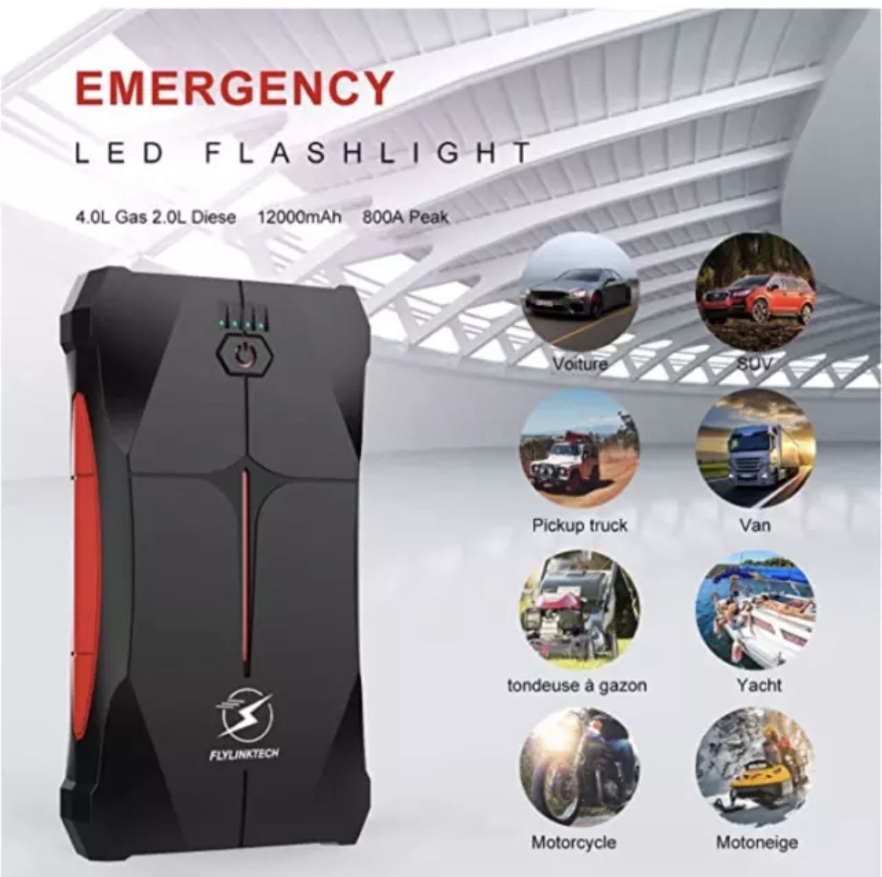PORTABLE BATTERY PACK CAR JUMPER JUMP STARTER FOR VEHICLES TRUCKS SUV 12000MAH
