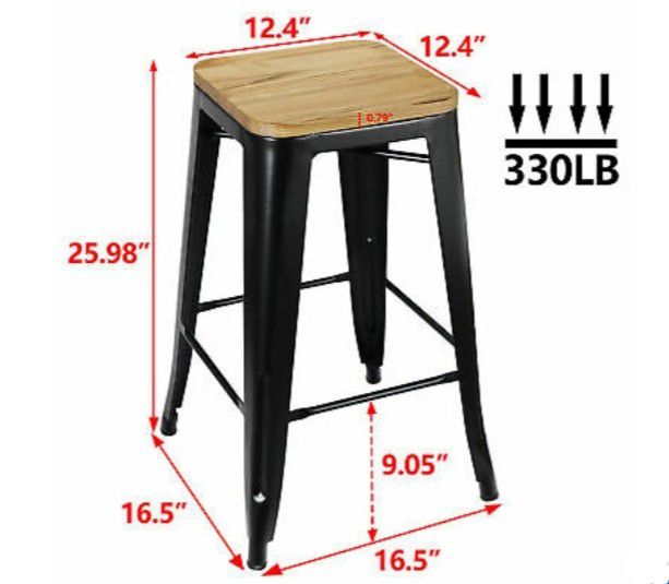 4-Piece Set Metal Bar Stools with Wooden Seat