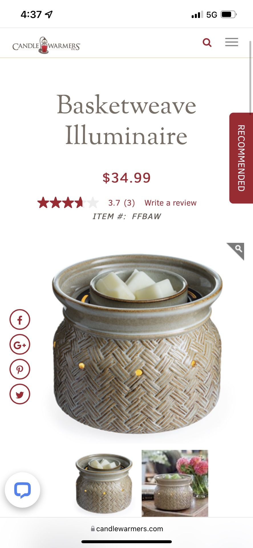 Candle Warmers Fan Fragrance Warmer Wax Melts