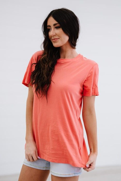 Rollercoaster Vibes Tee in Deep Coral