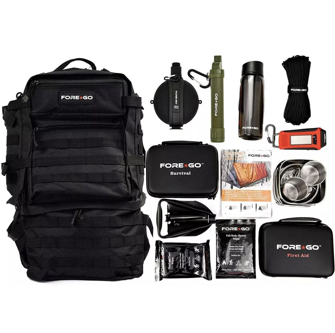 FOREGO - Survival Backpack Kit for camping, surviving, hiking and bugging out