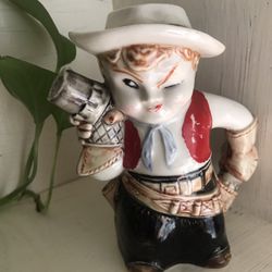 Vintage Little Boy Cowboy Creamer Pitcher Bandana/Gun belt / Pistols ~  Made in Japan Thumbnail