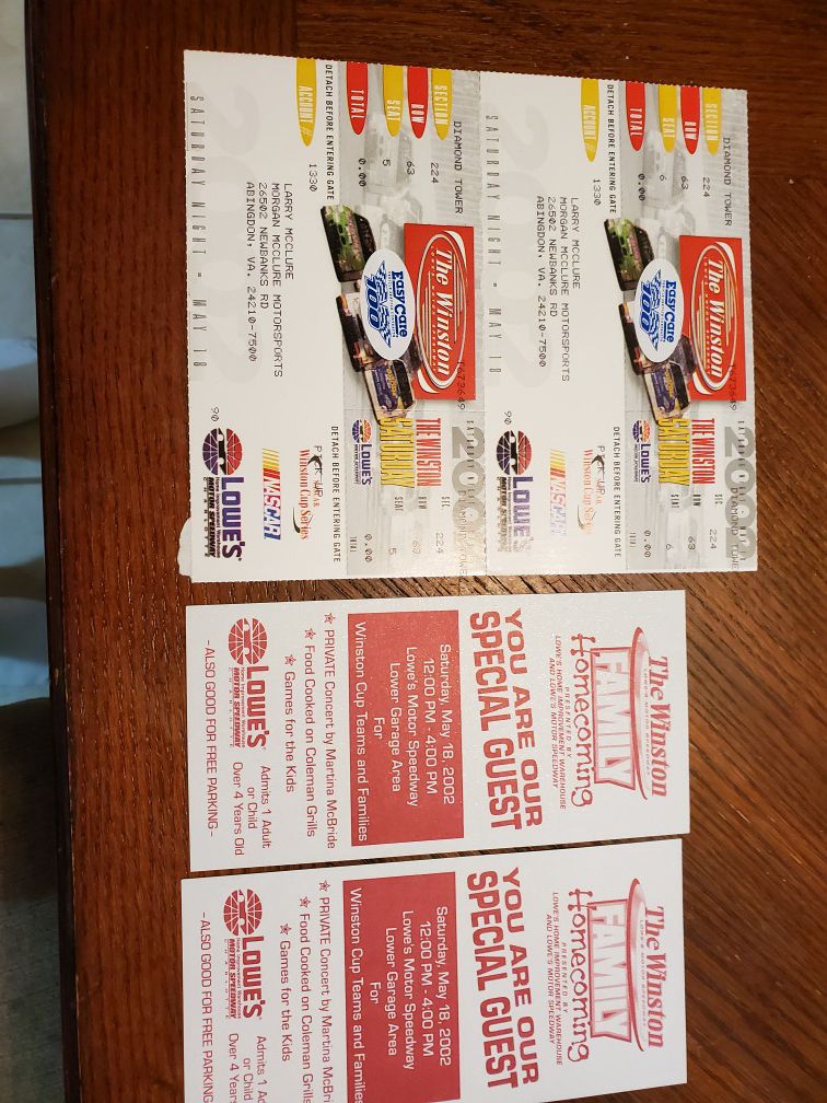 REDUCED, WAS $20.00 NOW $12.00 OLD RACE TICKETS TO BRISTOL 2002