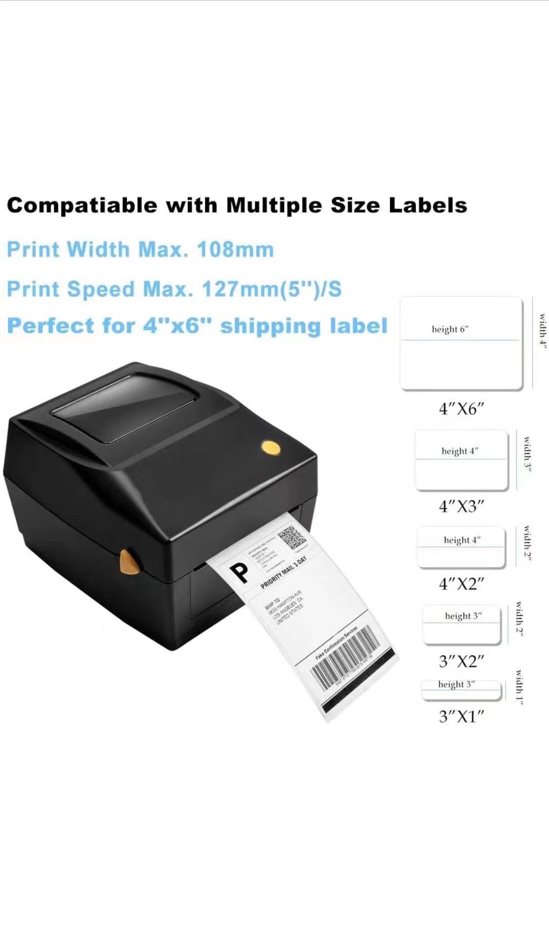 Label Printer, 4x6 Thermal Printer, Commercial Direct Thermal High Speed USB Port Label Maker Machine, Etsy, Ebay, Amazon Barcode Express Label Printi