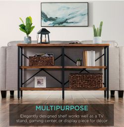 Rustic 3-Tier Console Table for Living Room, Entry w/Non-Scratch Feet, Grain Finish, Steel Frame Thumbnail