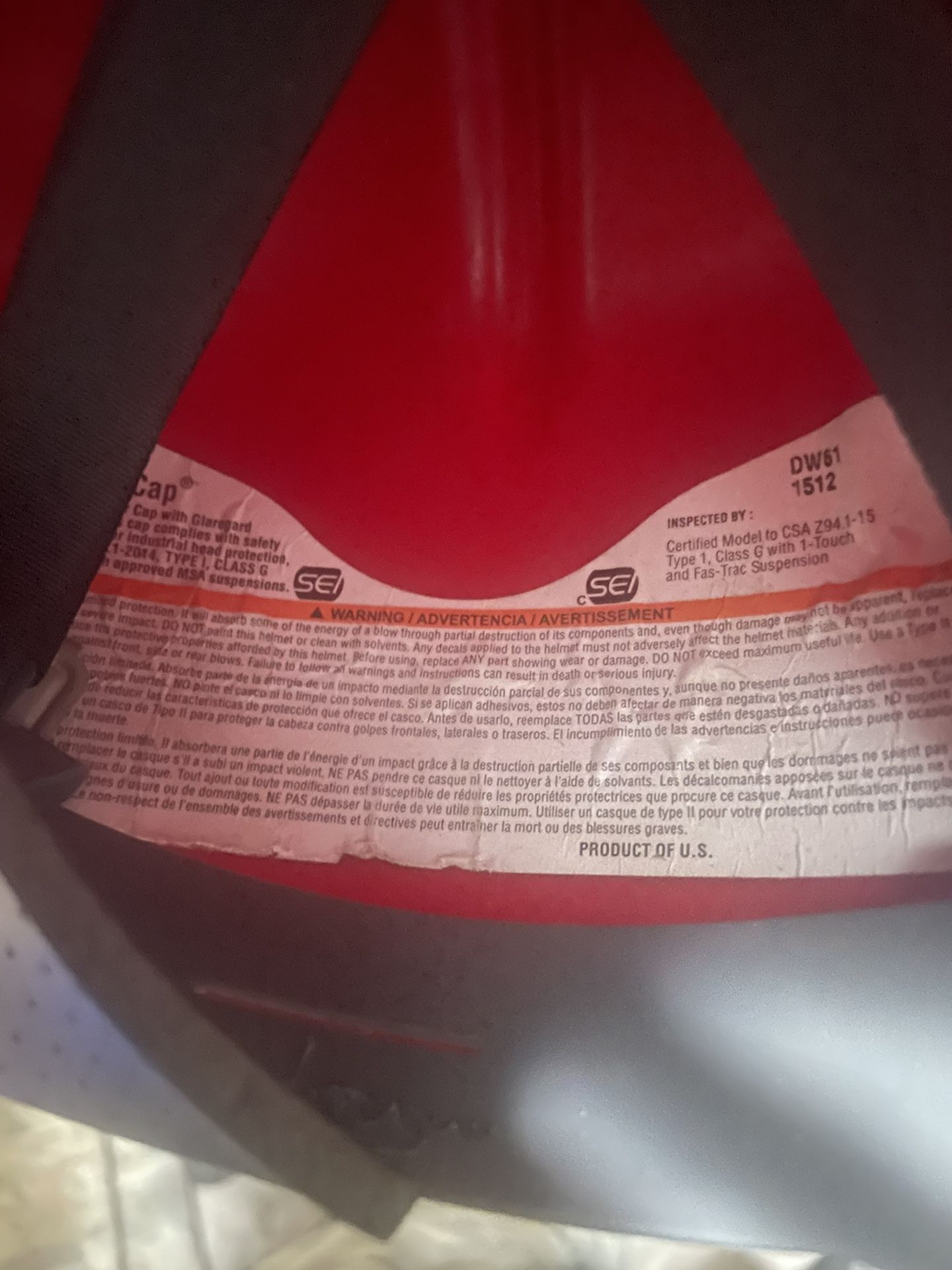 Msha Certified Red Underground Helmet