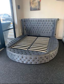 Viss King Grey Round Storage Bed Frame, King Size Bed No Credit Check