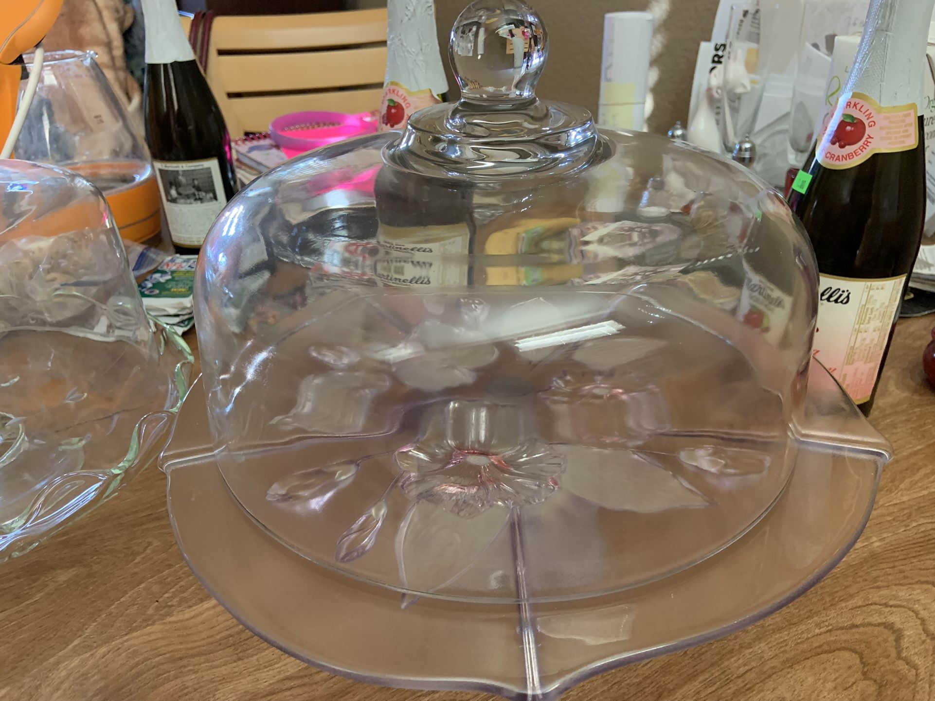 Glass Flower Cake Plate With Top