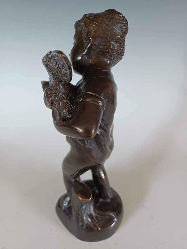 Beautiful Vintage Girl with Goose Brass Figurine
