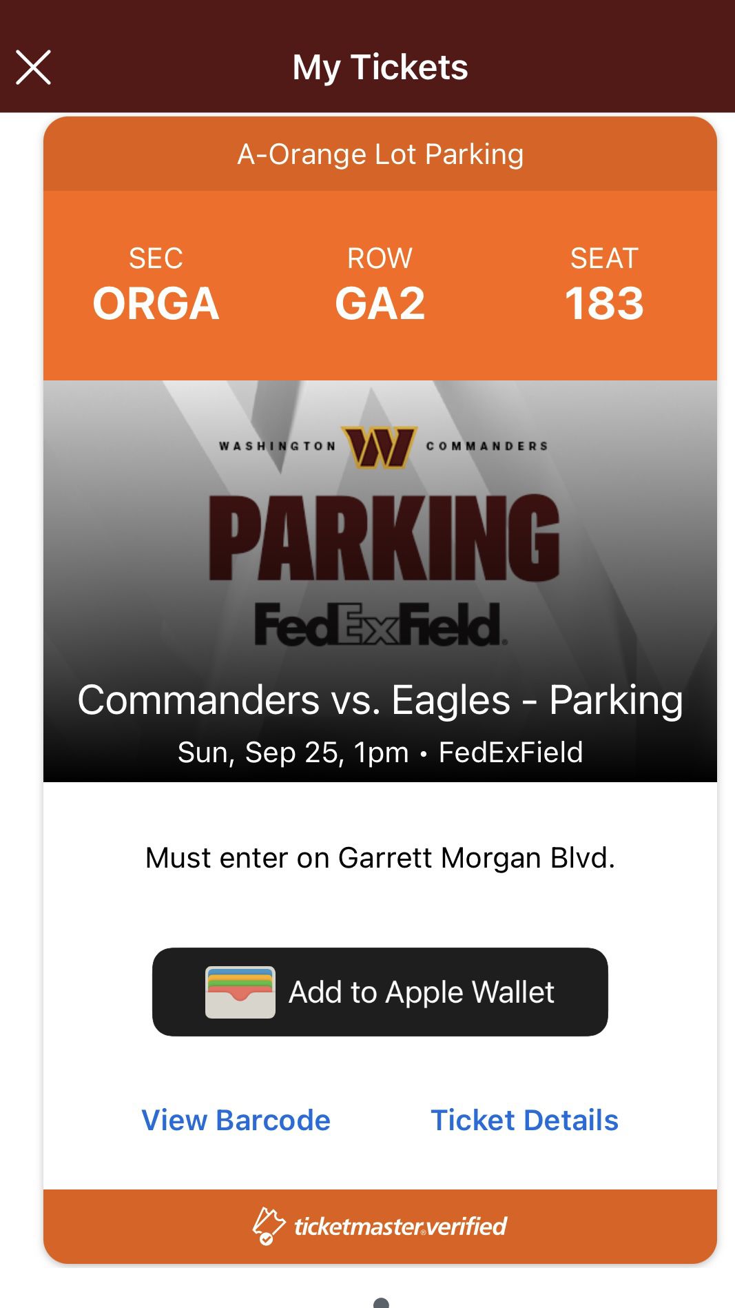 Washington Commanders Vs Philadelphia Eagles Parking Pass  Week3 