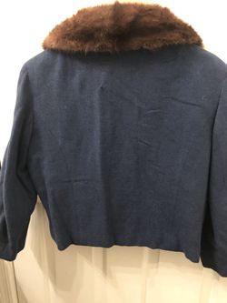 Super Cute Cropped Vintage 50s 60s Wool Coat With Fur Collar - Medium Thumbnail