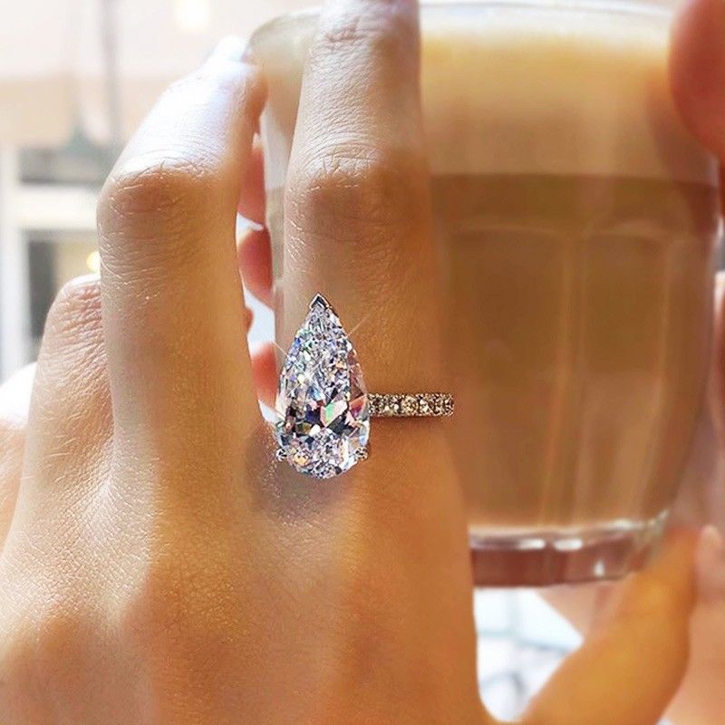 "Elegant Shiny Zircon Romantic Luxury Pear Wedding Ring for Women, PD796