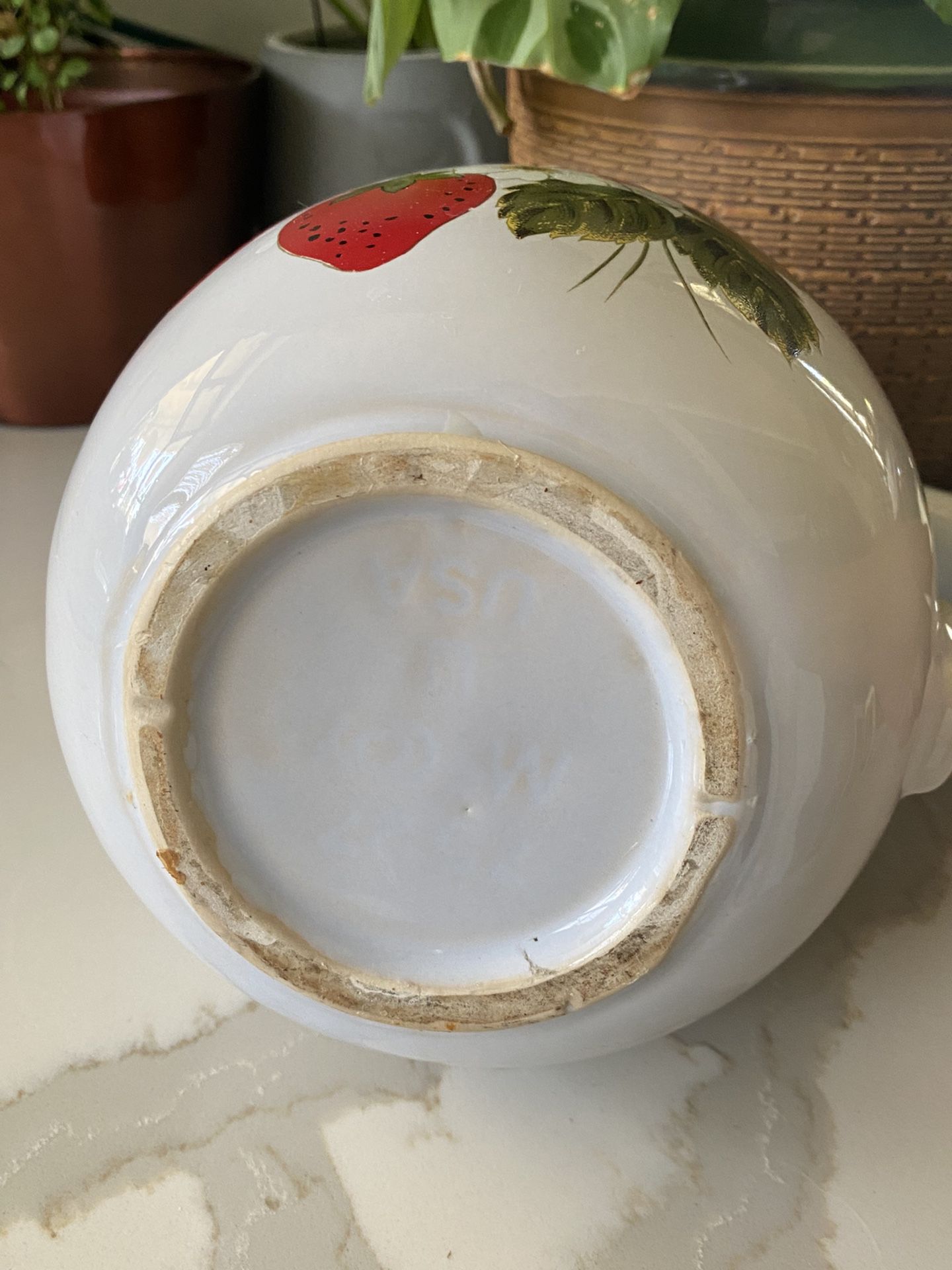 Vtg Ceramic Water Pitcher  Strawberry Decor 8-3/4” Tall