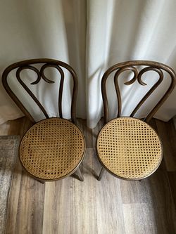 Pair of Vintage Bentwood Chairs with Cane Seats Thumbnail