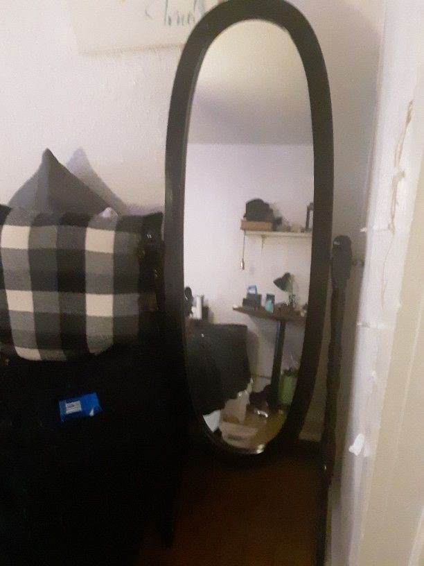 Brand New Black Wooden Oval Swinging Mirror