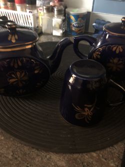 Blue cups and tea pot 10 set Thumbnail