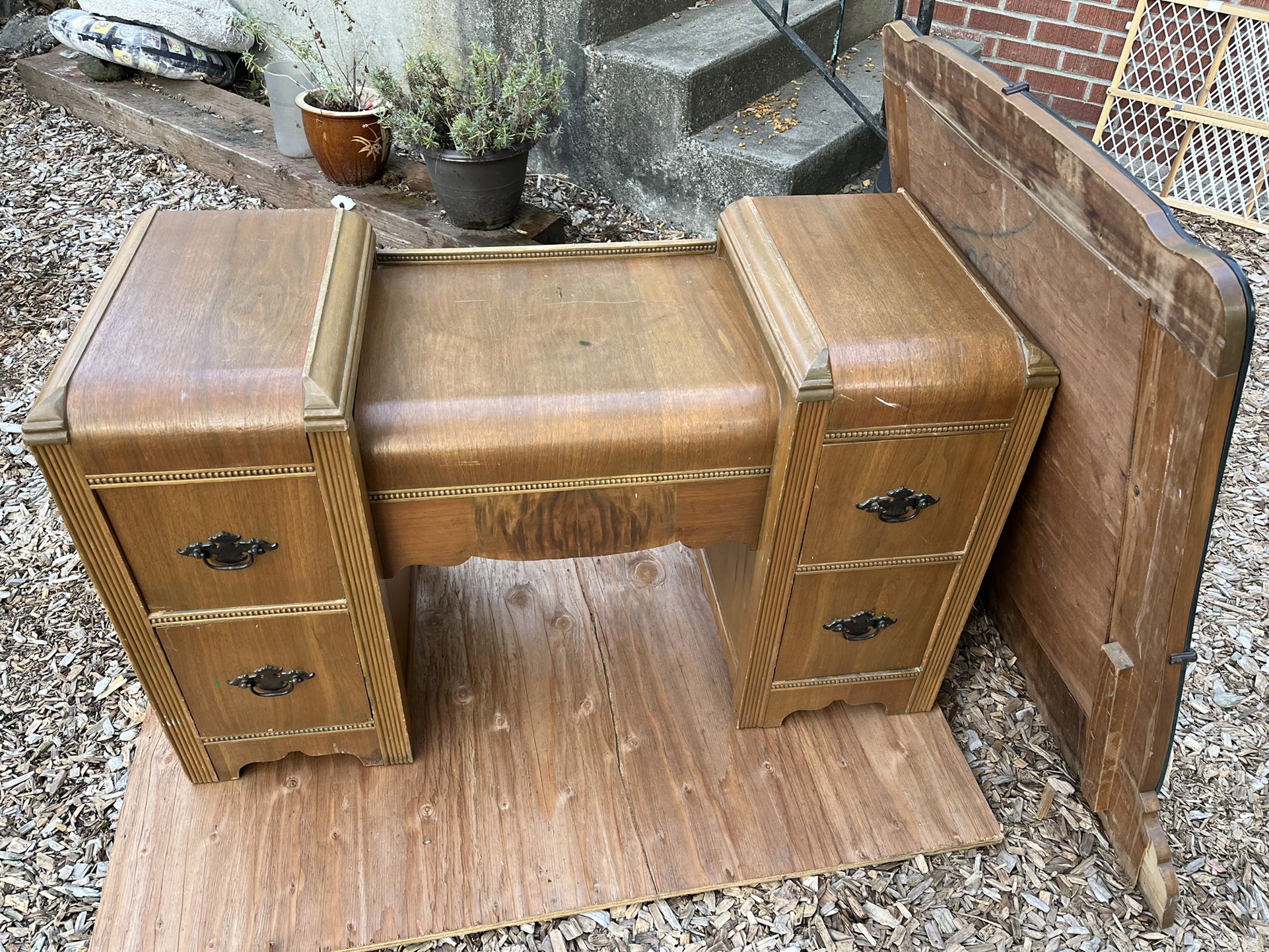 For Sale: Art Deco Water Fall Dresser with Mirror