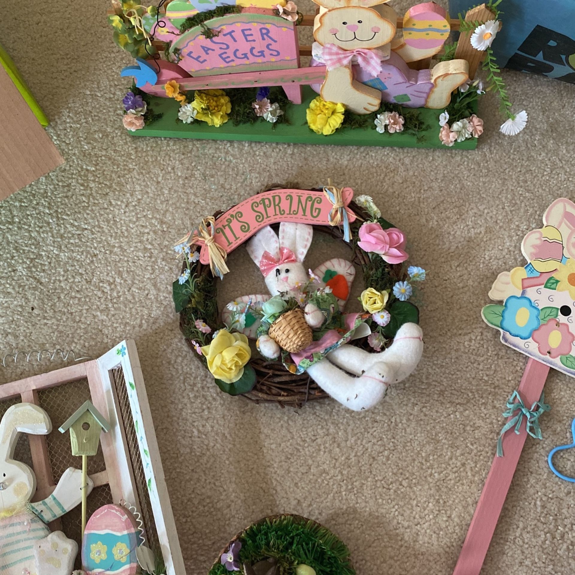 Assorted Easter Decor And Plastic Eggs