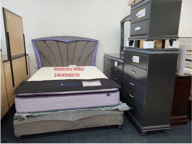 In Stock Delivery Setup Service $39 Down Frampton Gray LED Queen Size Bedroom Set