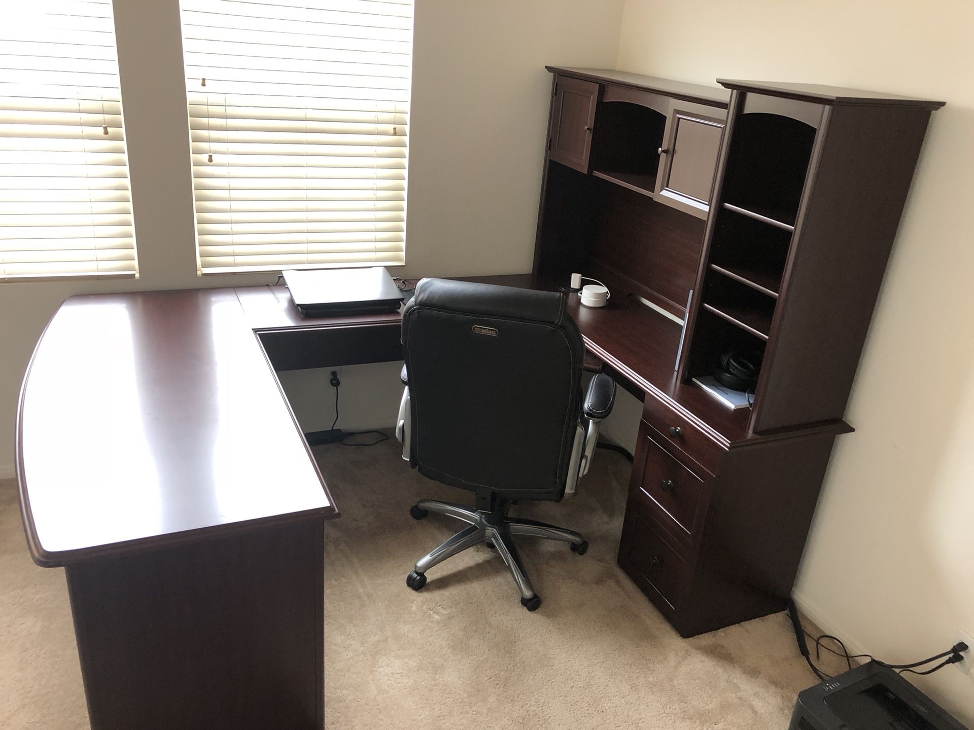 Realspace Broadstreet Contoured UShaped Desk With 92"L Connecting Bridge/Shell, Cherry for Sale