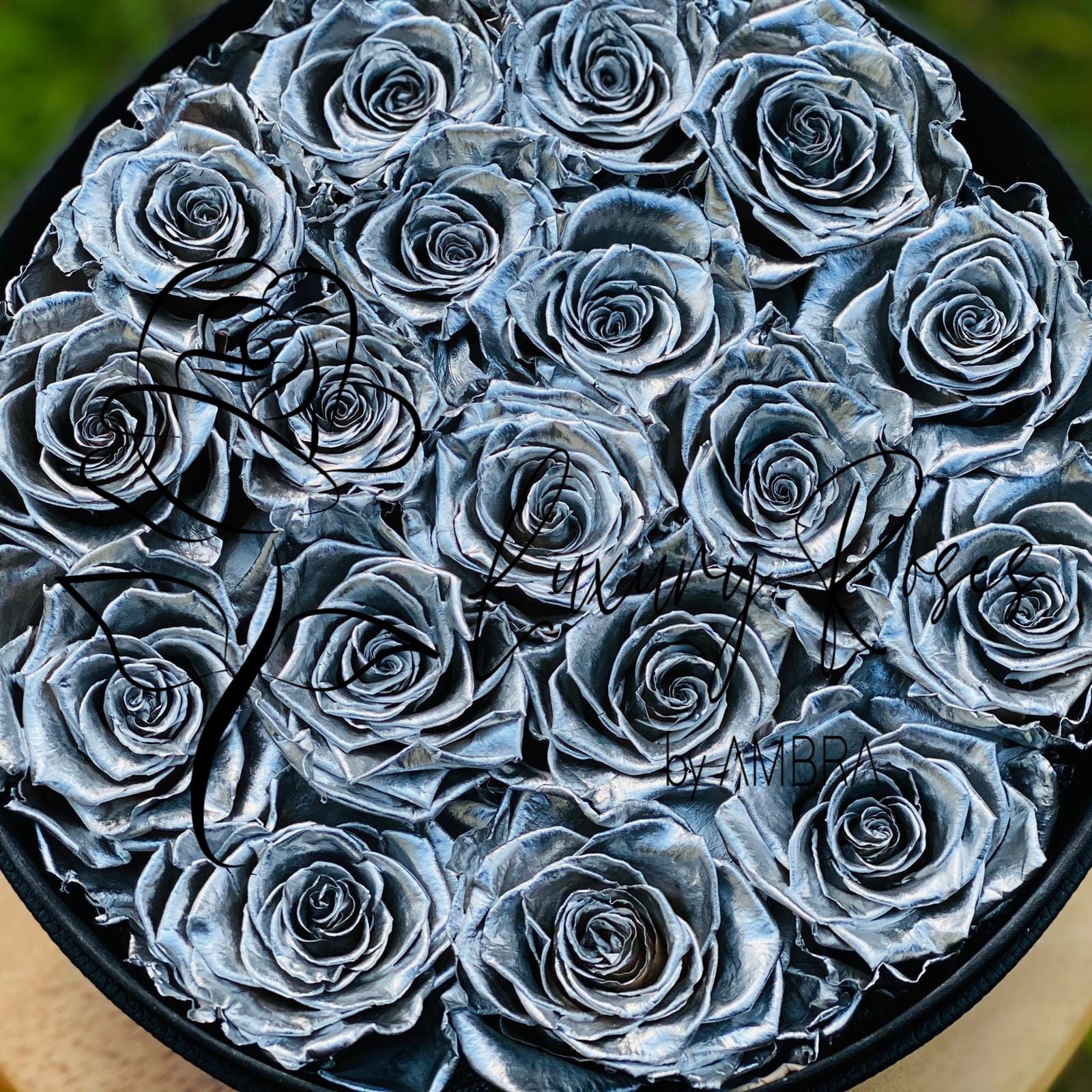 Leather box Eternal Box silver chrome Roses Long Lasting flowers Real Preserved roses Flowers immortal roses Bouquet Anniversary Birthday