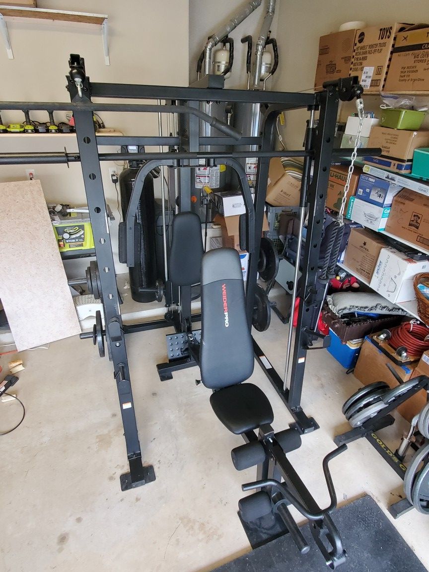 Weider 8500 Smith Machine, 255 lb Olympic weight set and bar for Sale ...