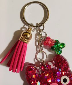 Glittery Hot Pink Totoro Keychain Thumbnail