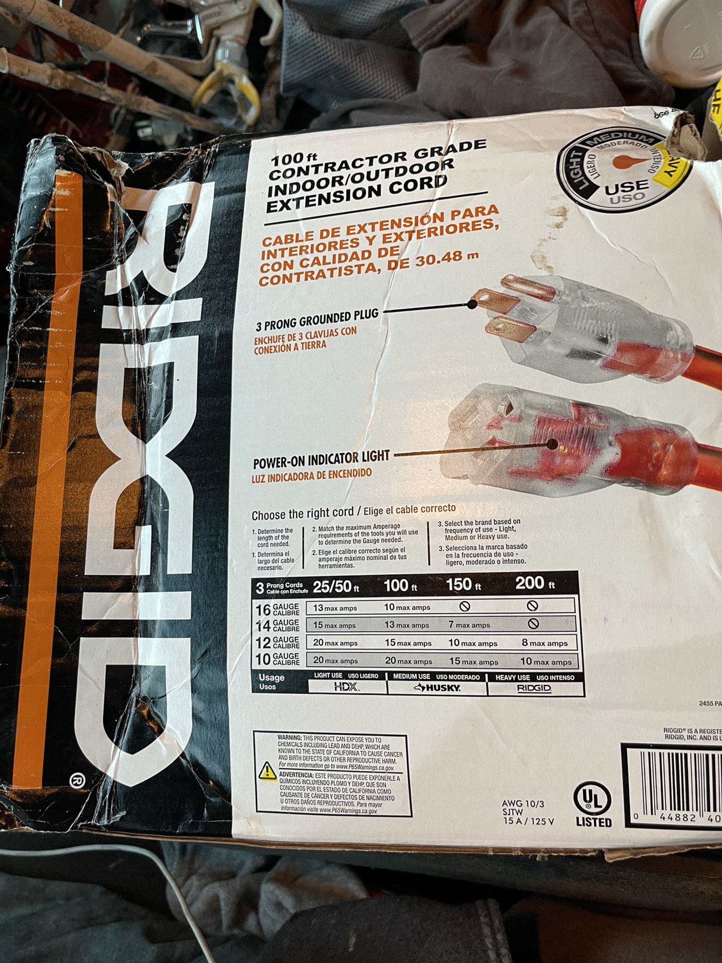 100’ Rigid Contractor Grade Heavy Duty Extension Cord 10/3