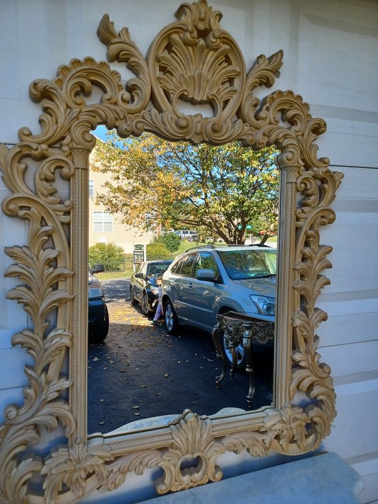Antique Marble Top Console Table And Hollywood Regency Mirror