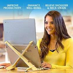 Xenstand Adjustable Laptop Stand for Desk - 3 Height Options on Table - Portable - Ventilated All Wood Design - Improve Posture- Made in USA Thumbnail