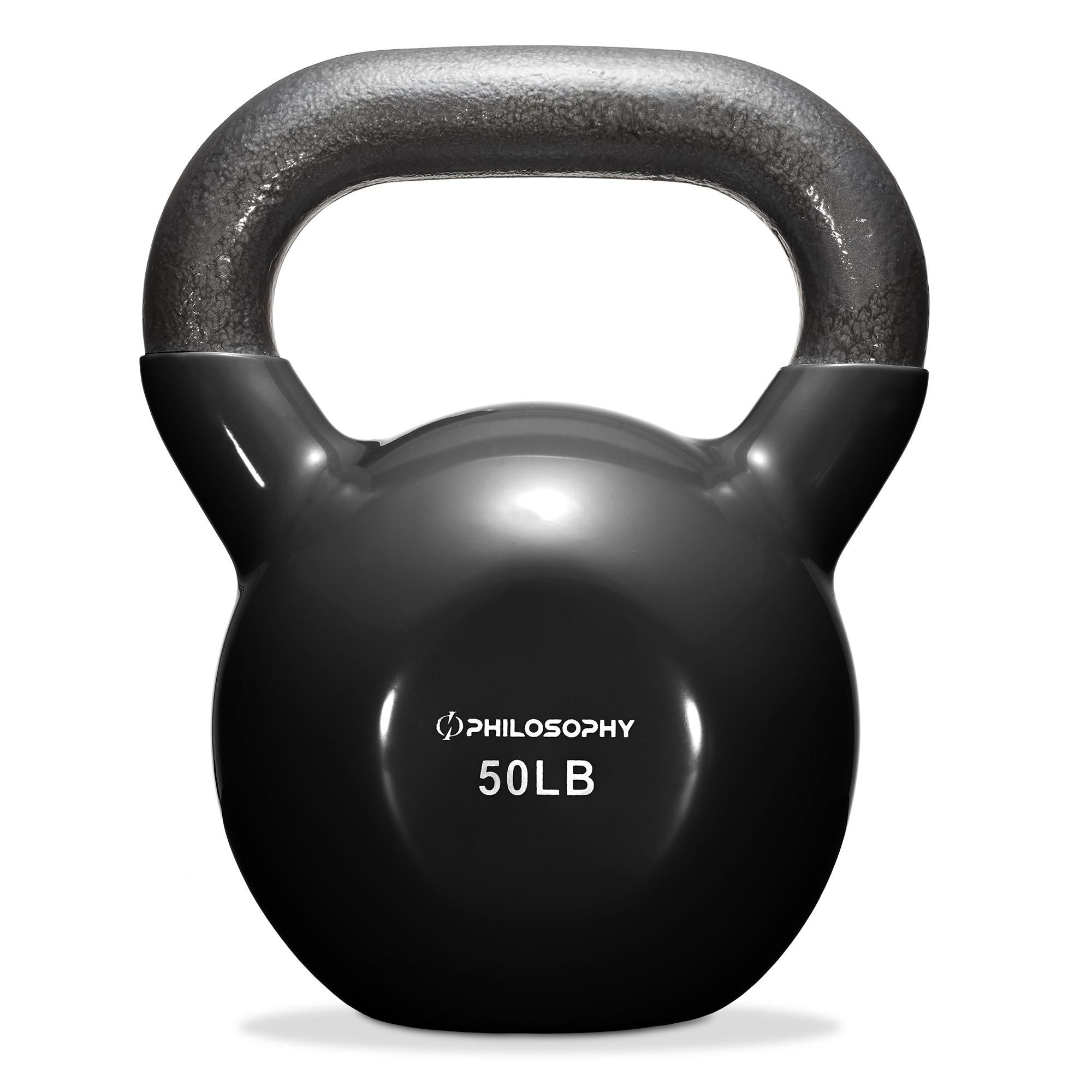 Philosophy Gym Vinyl Coated Cast Iron Kettlebell Weight 50 lbs - Black