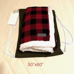 Red Buffalo Plaid Sherpa Throw TV Blanket W/Carrying Bag, 50"x60", Super Soft Warm Comfy Plush Fleece Bedding Couch Cabin Throw Blanket With Bag Thumbnail