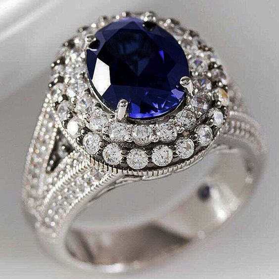 Silver Plated Royal Blue CZ Wedding/Engagement Ring for Women, K973
 
  