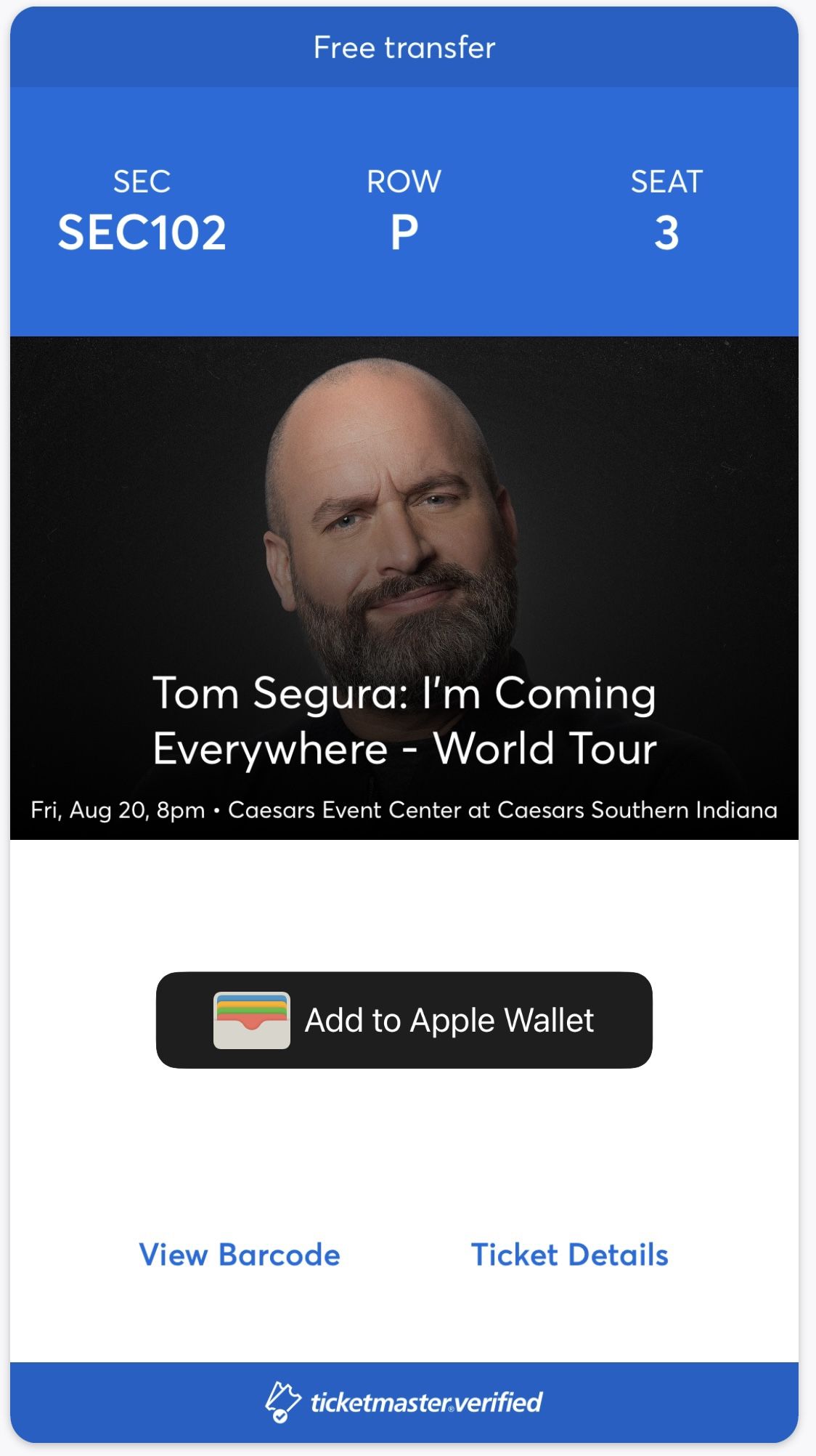 1 Ticket To Tom Segura!! 120$