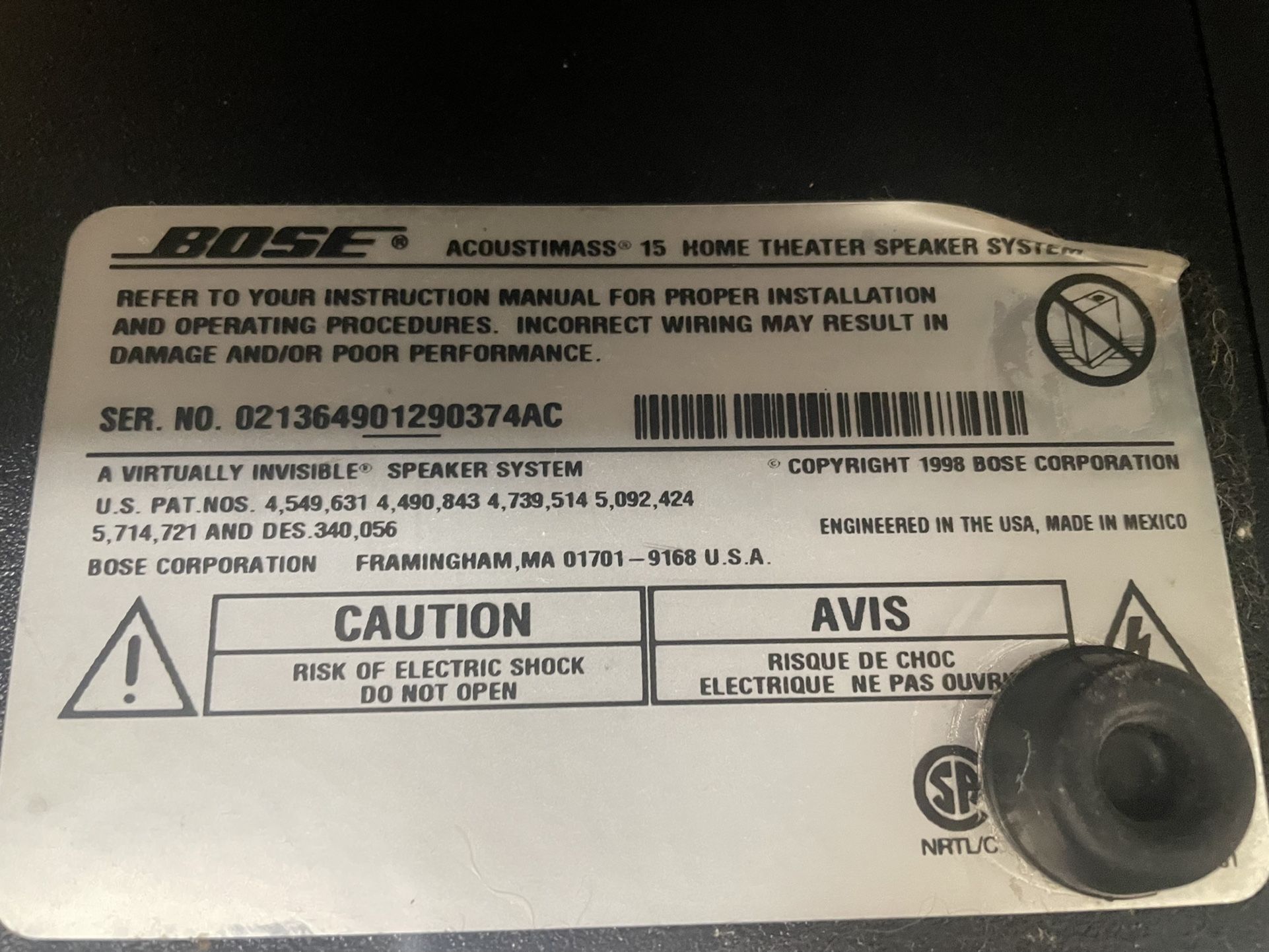 Bose Acoustmass 15 Full System With All Connectiontions