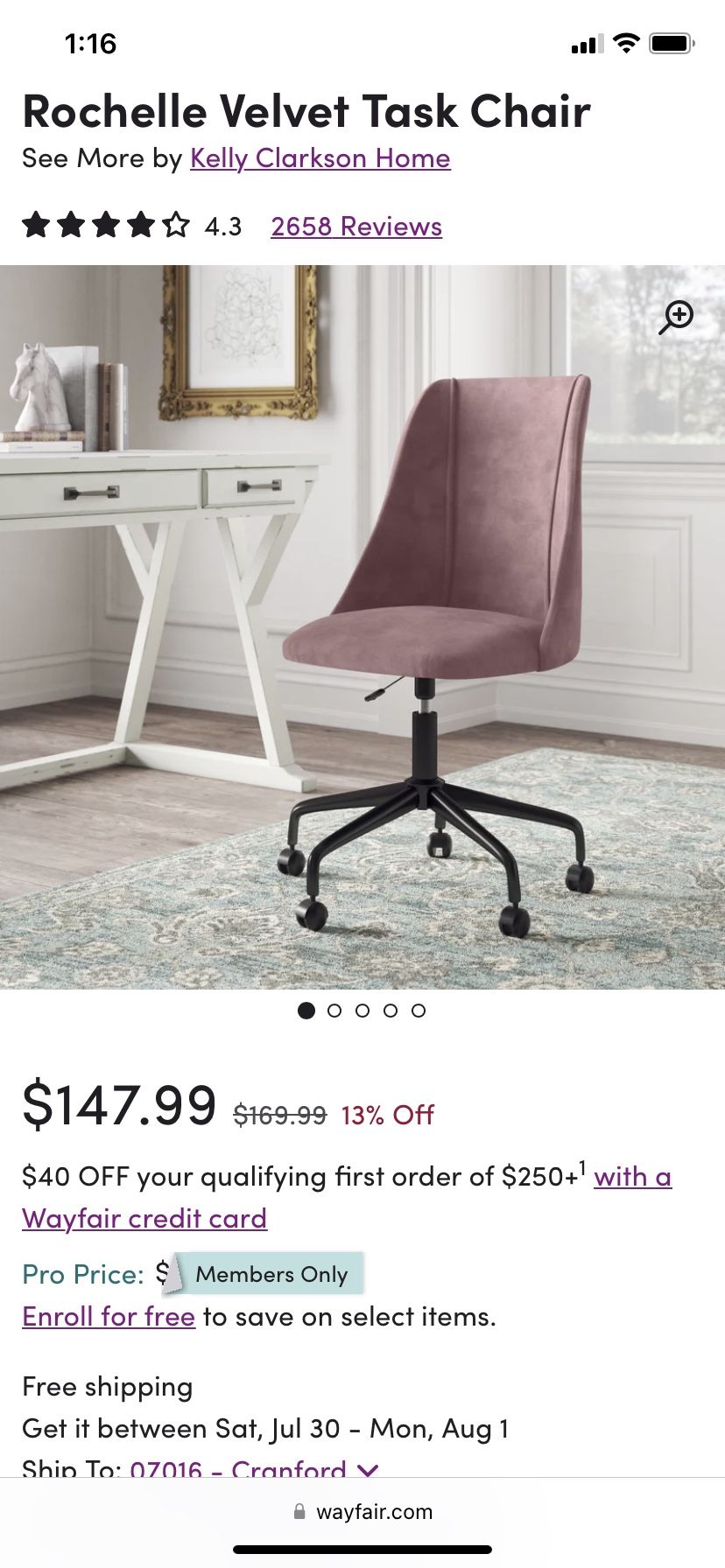 Velvet Desk Chair
