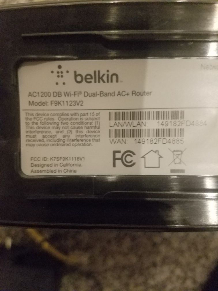 belkin router model: f9k1123v2