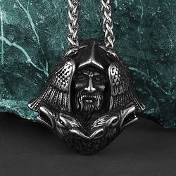 "Odin Head Crow Wolf Gothic Stainless Steel Pendant Necklace, GP1231226
  Thumbnail