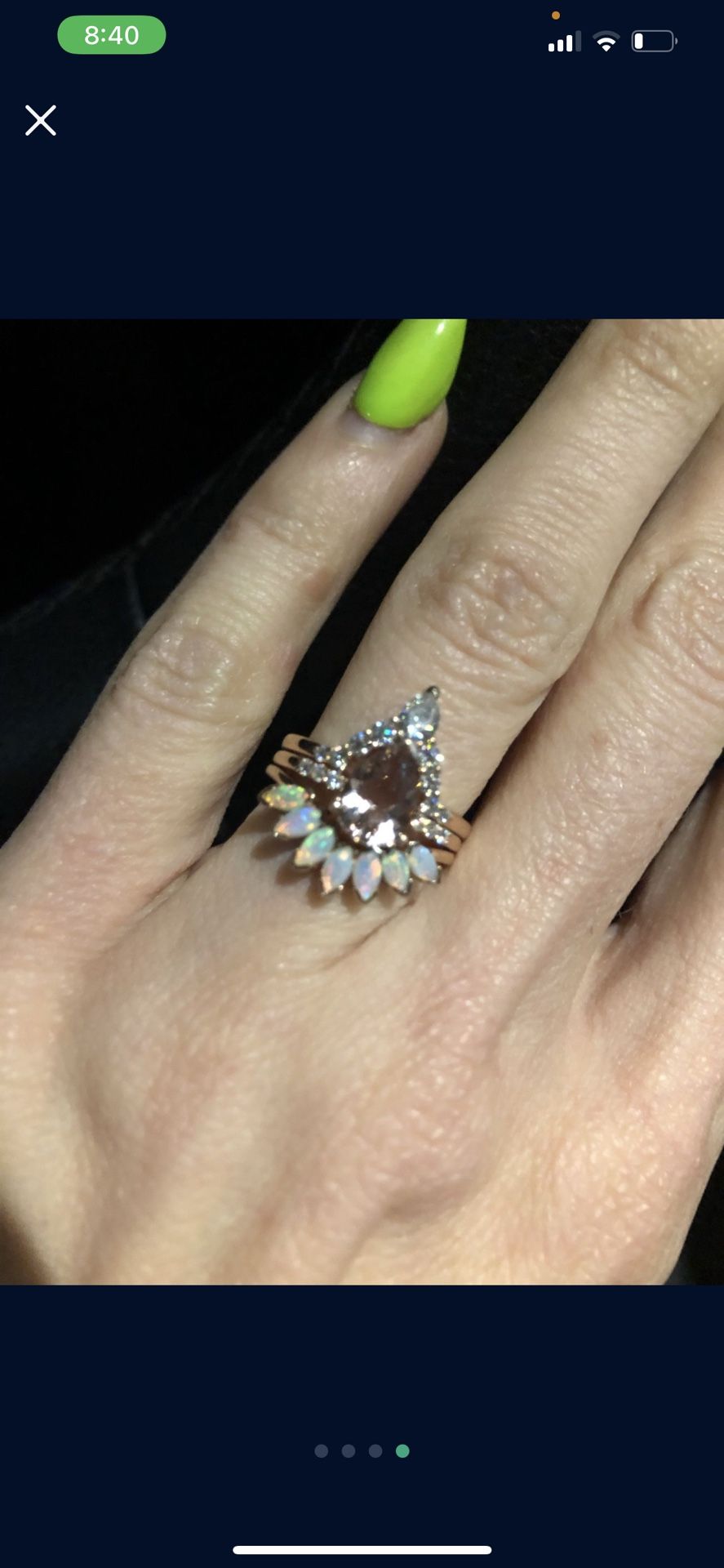 Diamond, Morganite And Opal Engagement Set