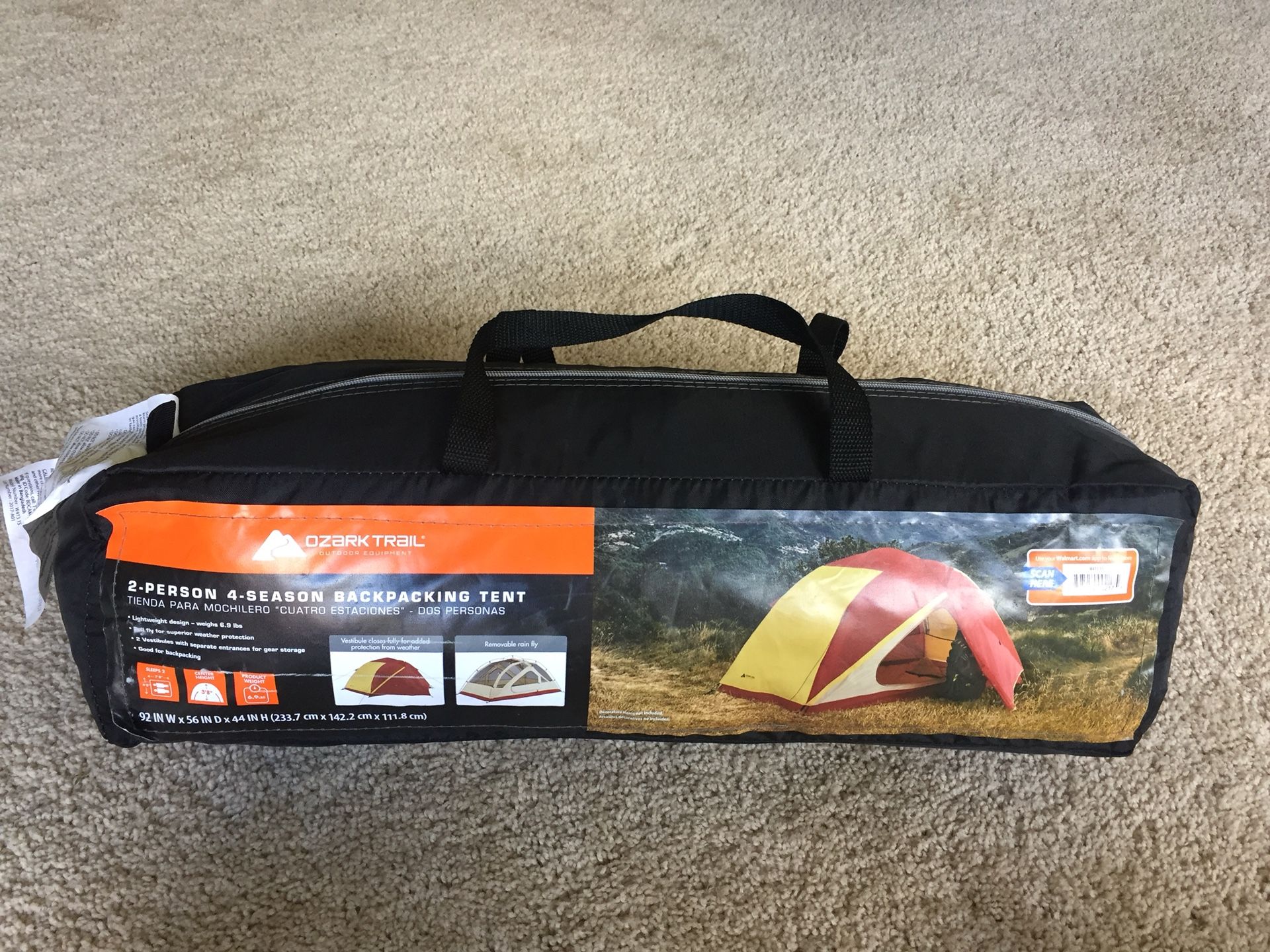 Camping set: 2 person camping tent, chair, sleeping bag, 2 person table setting